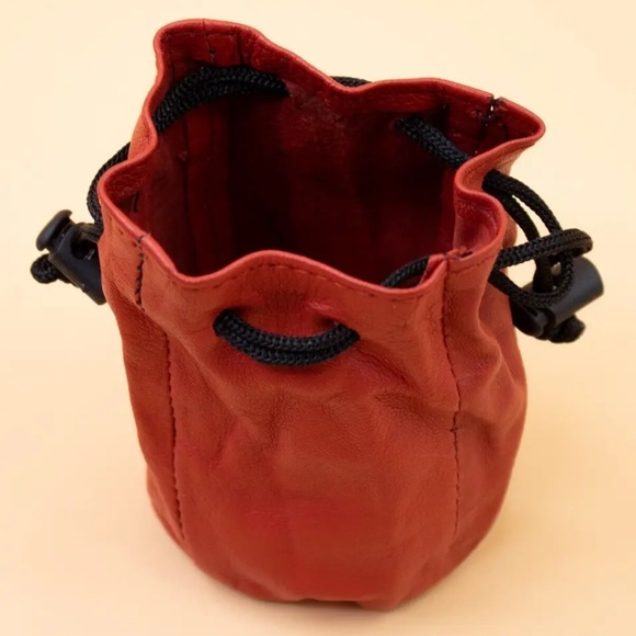 Red Soft Genuine Leather Drawstring Pouch,Spring Locks Coin Purse Wrist Purse - Picture 3 of 5